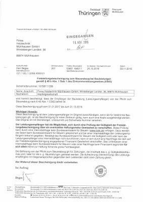 Heiztechnik Nachweis Freistellungsbescheinigung